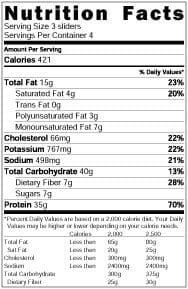 Turkey cheddar sliders nutritional infomartion