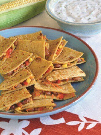 Veggie Quesadillas with Cilantro Yogurt Dip