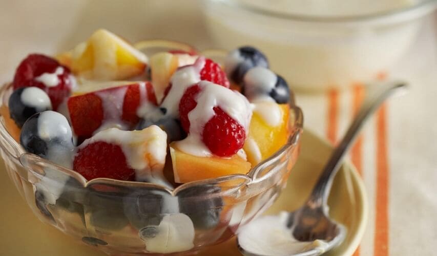 Fresh Fruit With Warm Honey Yogurt Topping