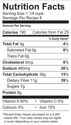Bean and Veggie Soup Nutrition Label