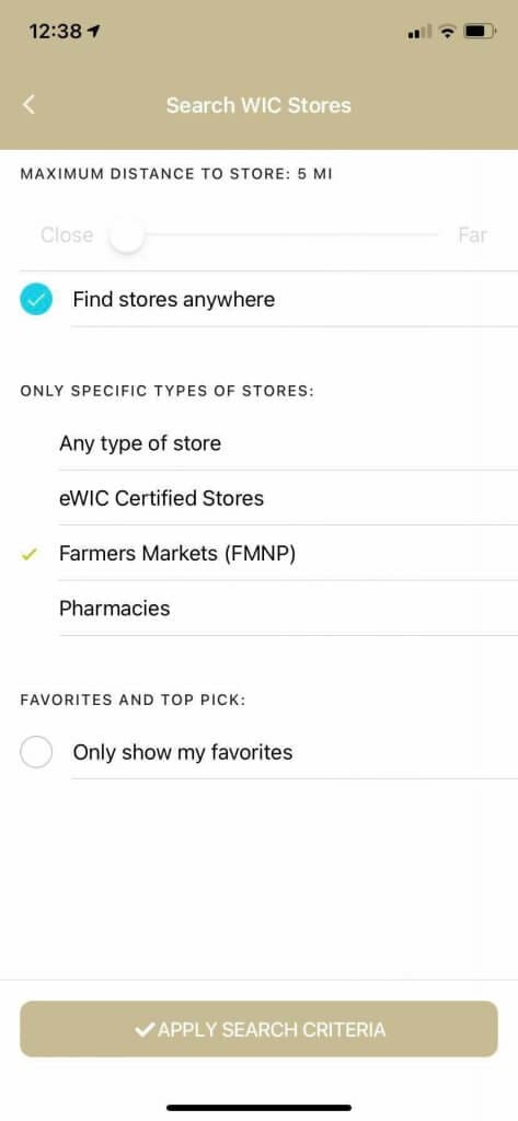 WIC Store Settings