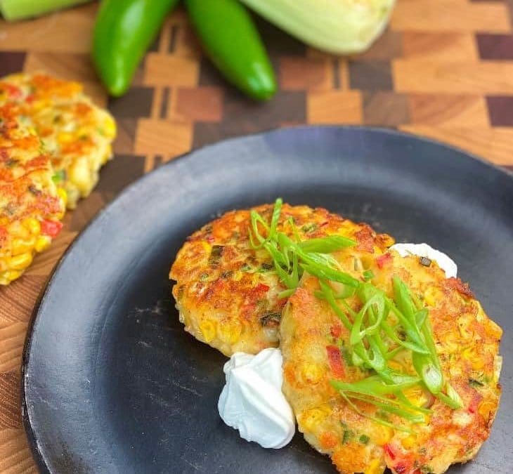 Poppin’ Potato Cakes with Sweet Corn, Jalapenos, and Cheddar