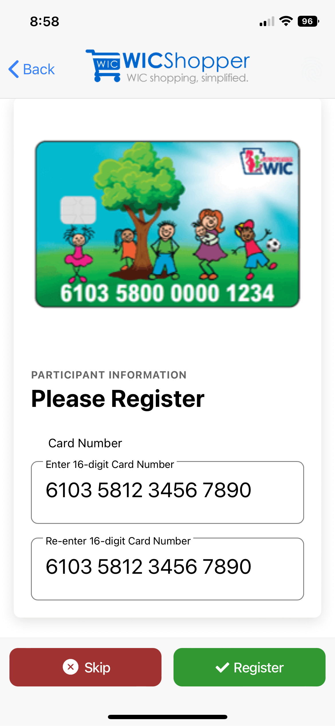 Wyoming WIC Registration Screen