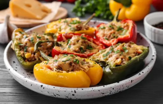 Tepary Bean and Tomato Stuffed Bell Peppers
