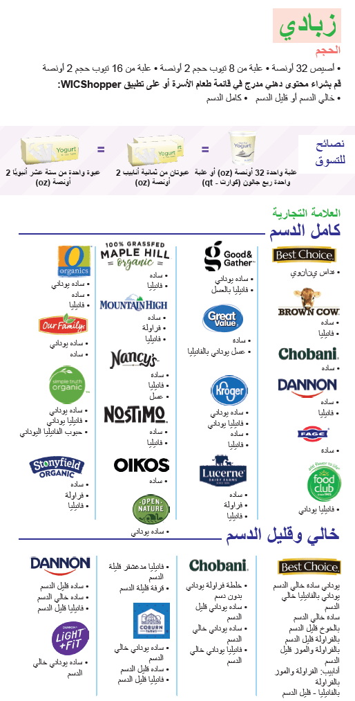 CO WIC الحليب والزبادي