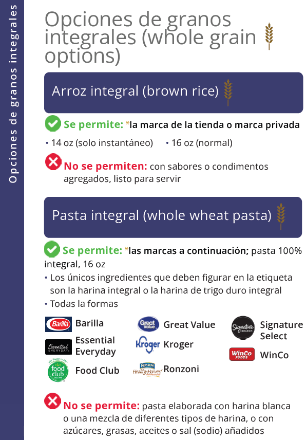 UT WIC Opciones de granos integrales