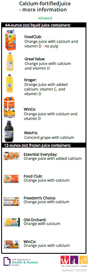 UT WIC • Calcium fortified juice - more information 