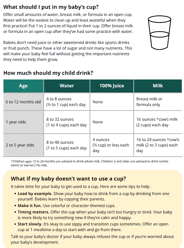 UT WIC •	How do I teach my baby to drink from a cup? 