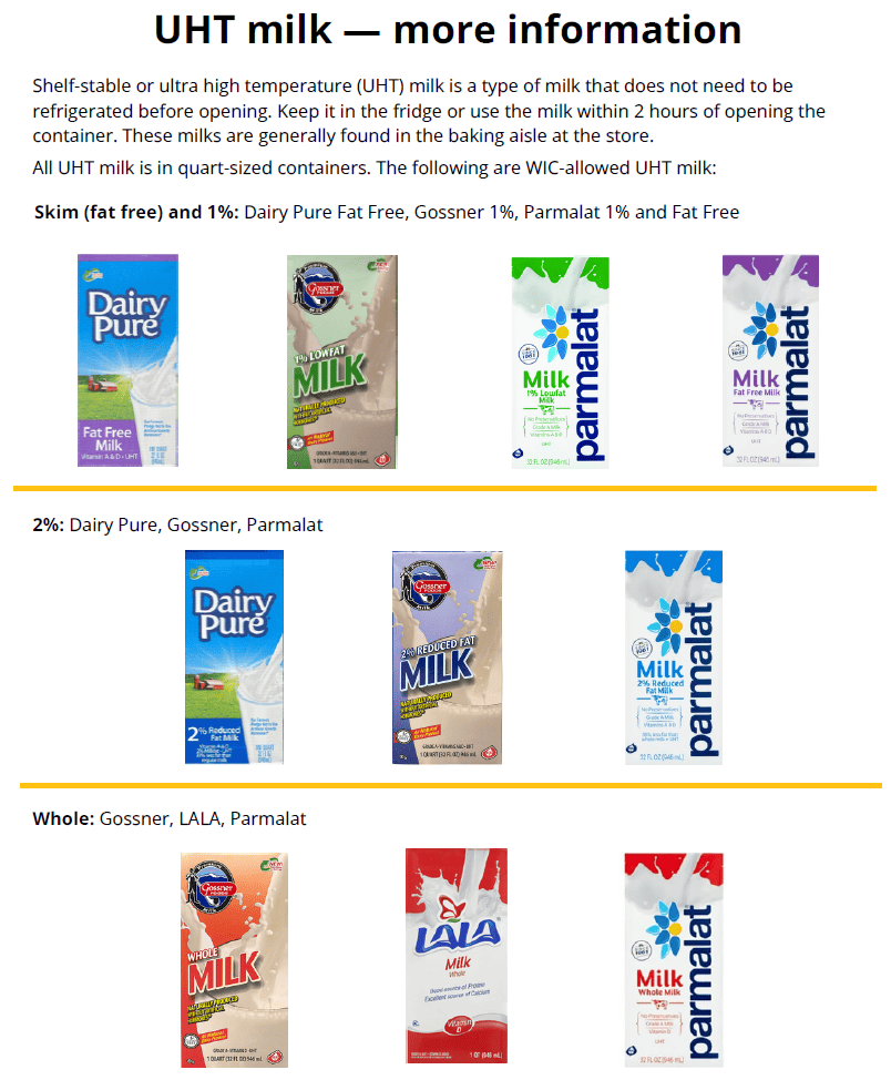 UT WIC UHT milk