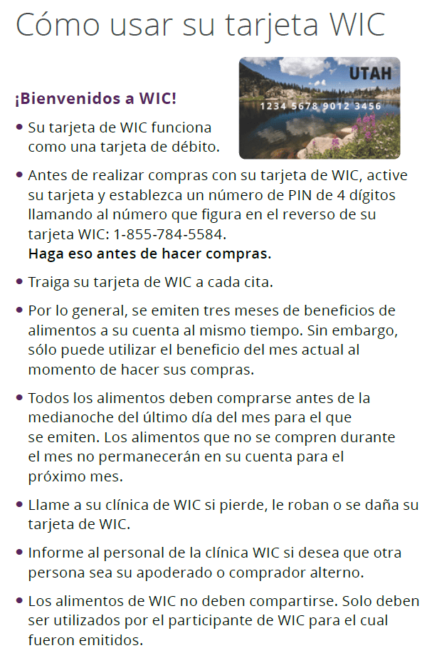 UT WIC image Cómo usar su tarjeta WIC
