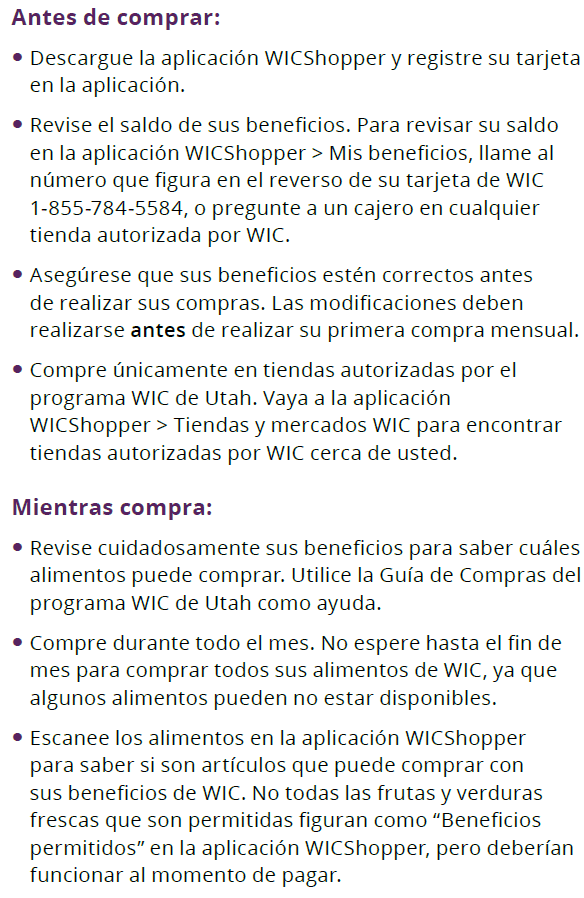 UT WIC image Cómo usar su tarjeta WIC