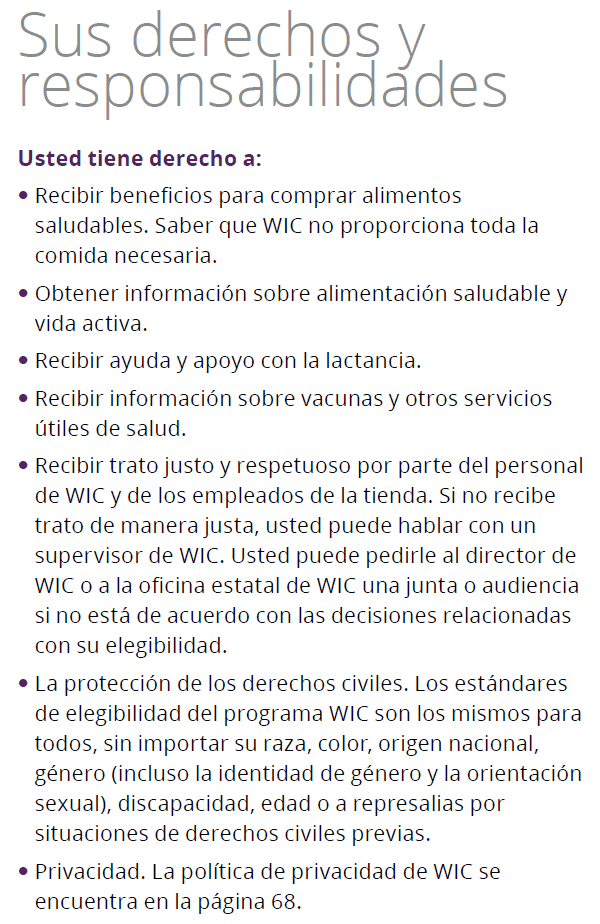 UT WIC Sus derechos y responsabilidades