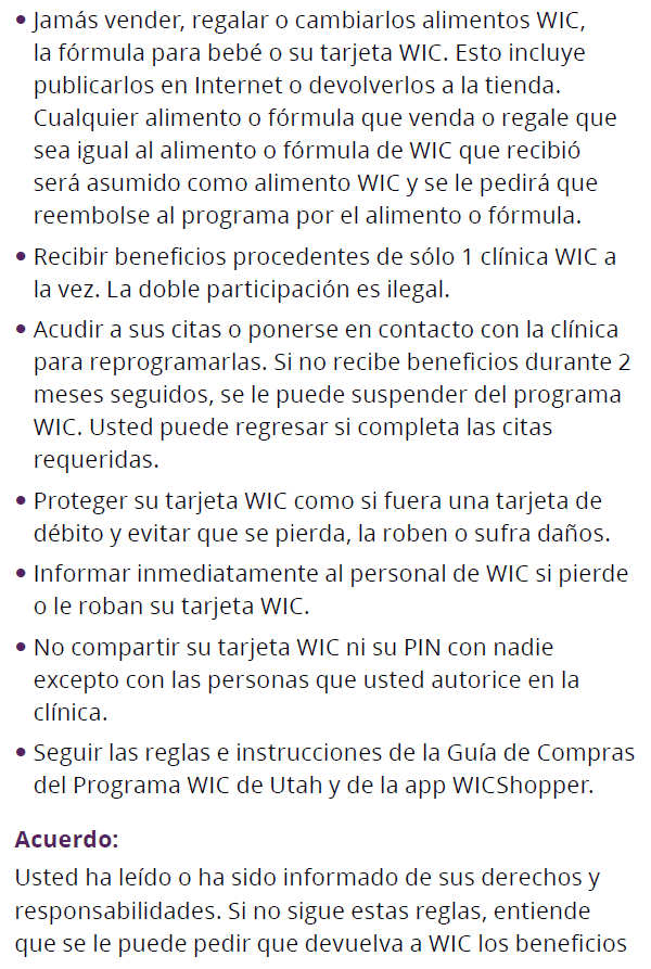 UT WIC Sus derechos y responsabilidades
