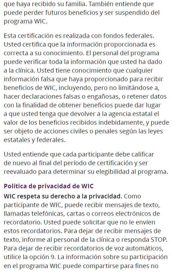 UT WIC Sus derechos y responsabilidades