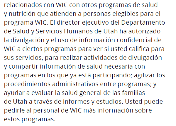 UT WIC Sus derechos y responsabilidades
