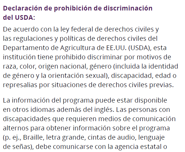 UT WIC Declaración de prohibición de discriminación