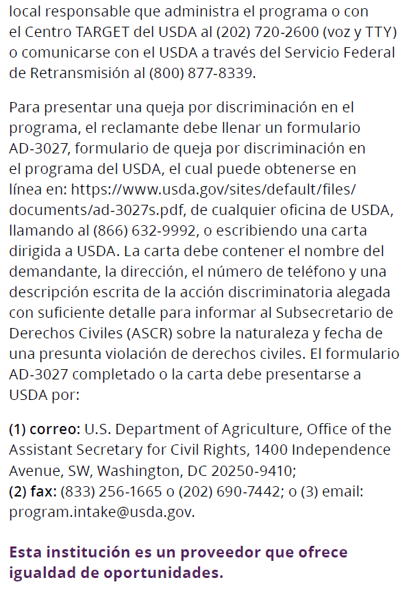 UT WIC Declaración de prohibición de discriminación