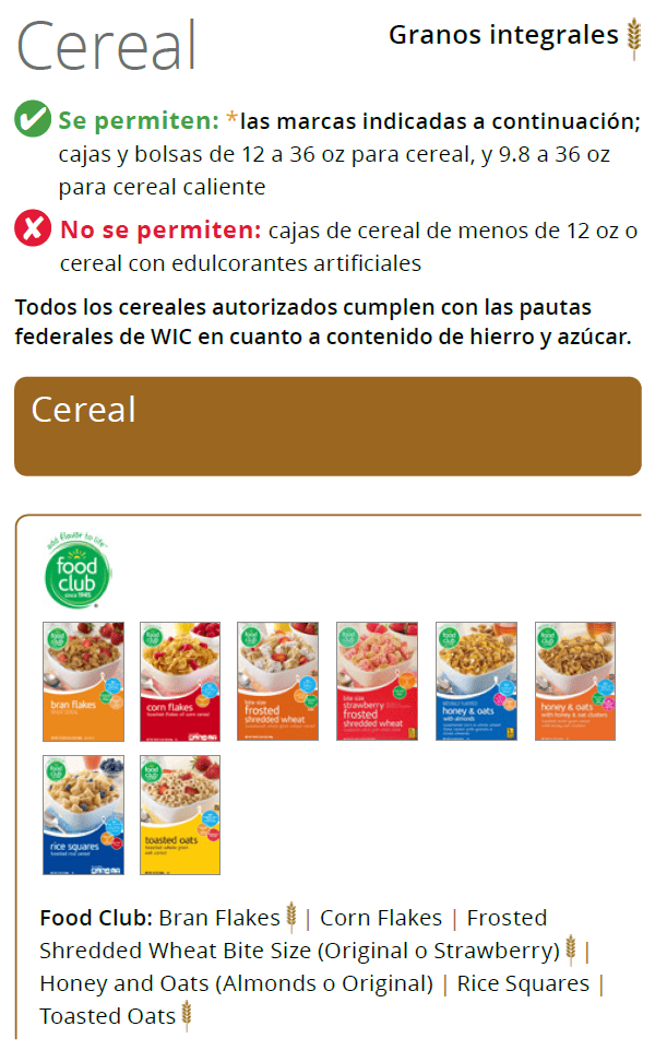 UT WIC cereal