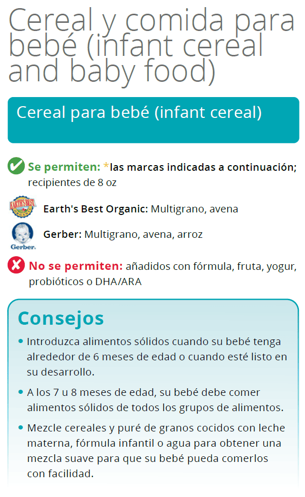 UT WIC Cereal y comida para bebé