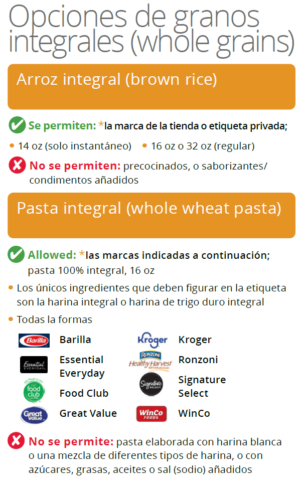 UT WIC Opciones de granos integrales