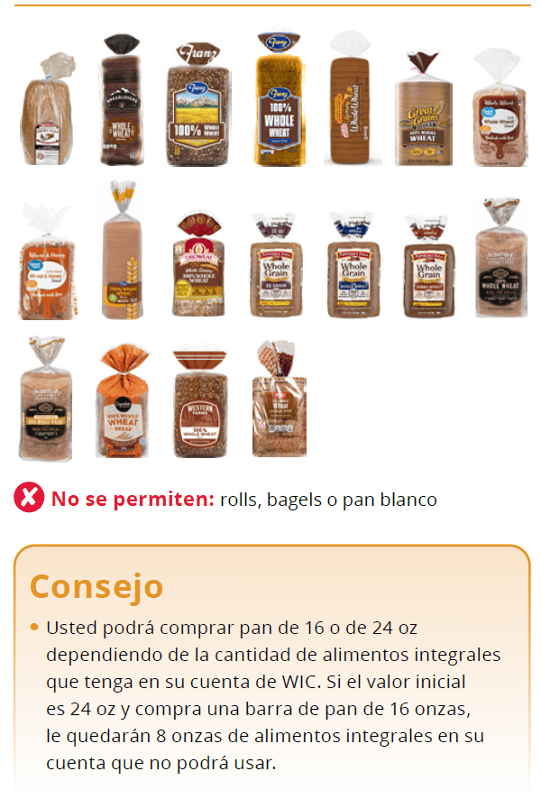 UT WIC Opciones de granos integrales