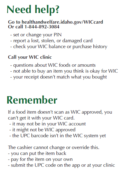 ID WIC food list hints and tips