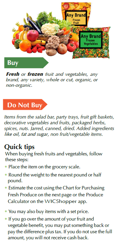 ID WIC food list fruits and vegetables