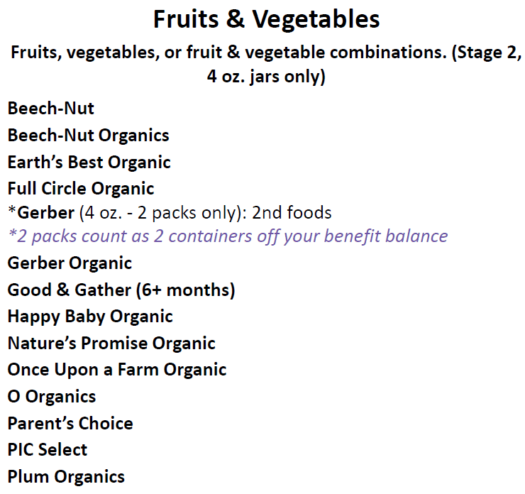 NH WIC Infant foods