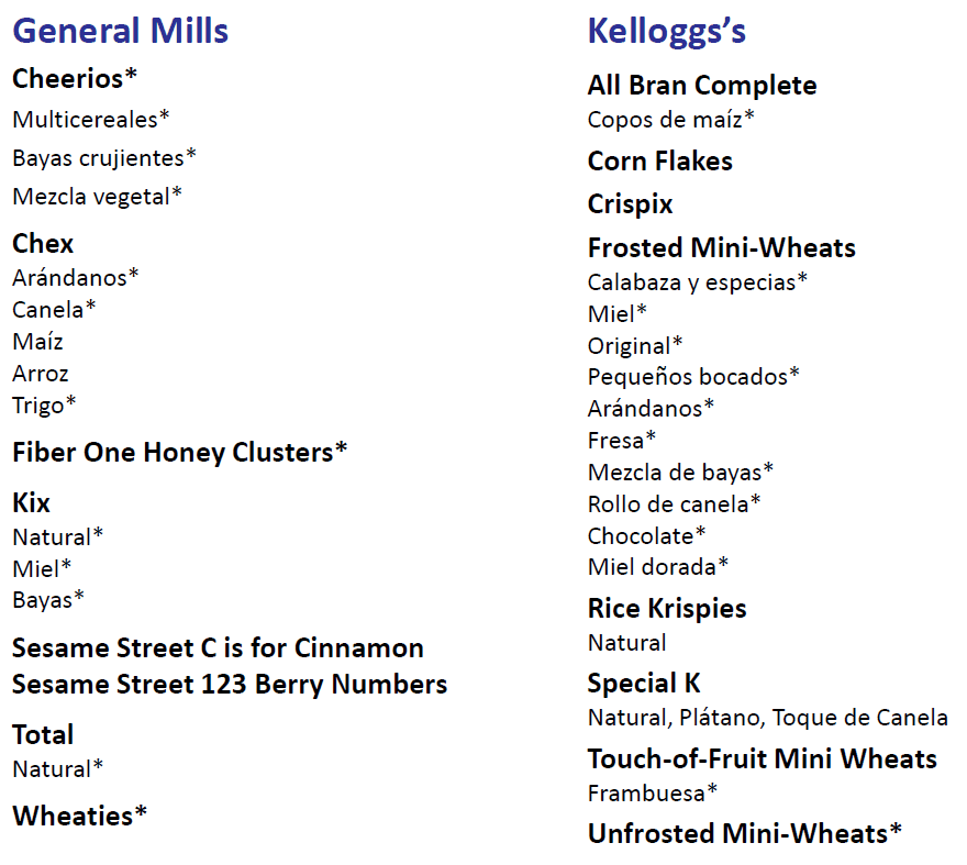 NH WIC Cereales