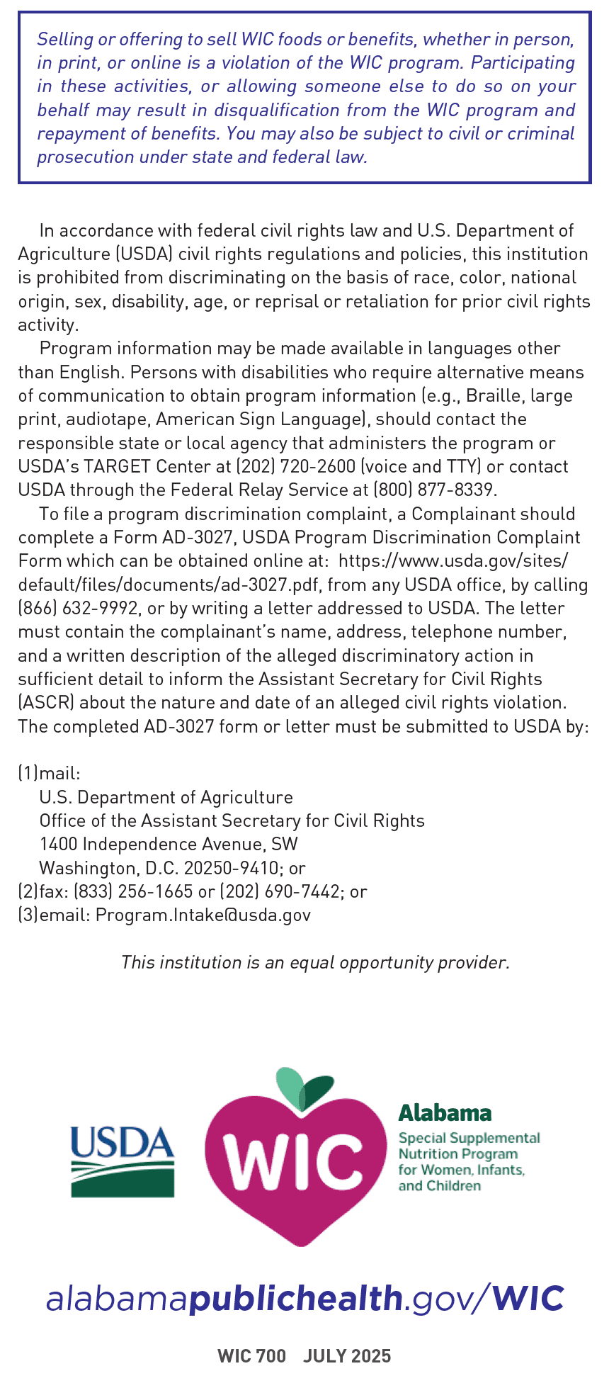 AL WIC WIC Program Rules image