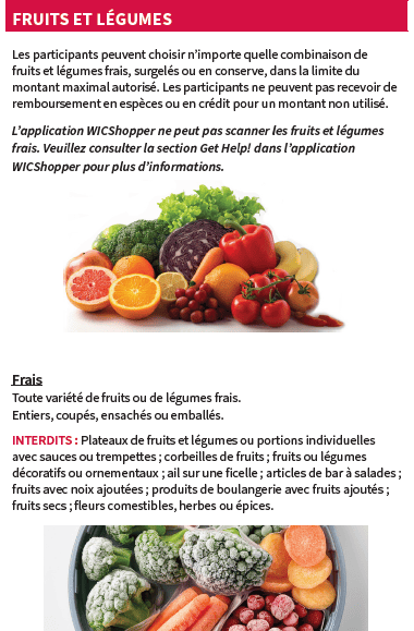OH WIC FRUITS ET LÉGUMES