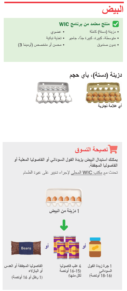 VT WIC الجبن والبيض