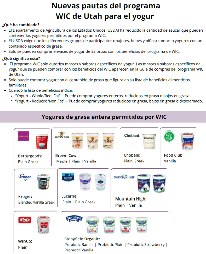 Nuevas pautas del programa WIC de Utah para el yogur imagen