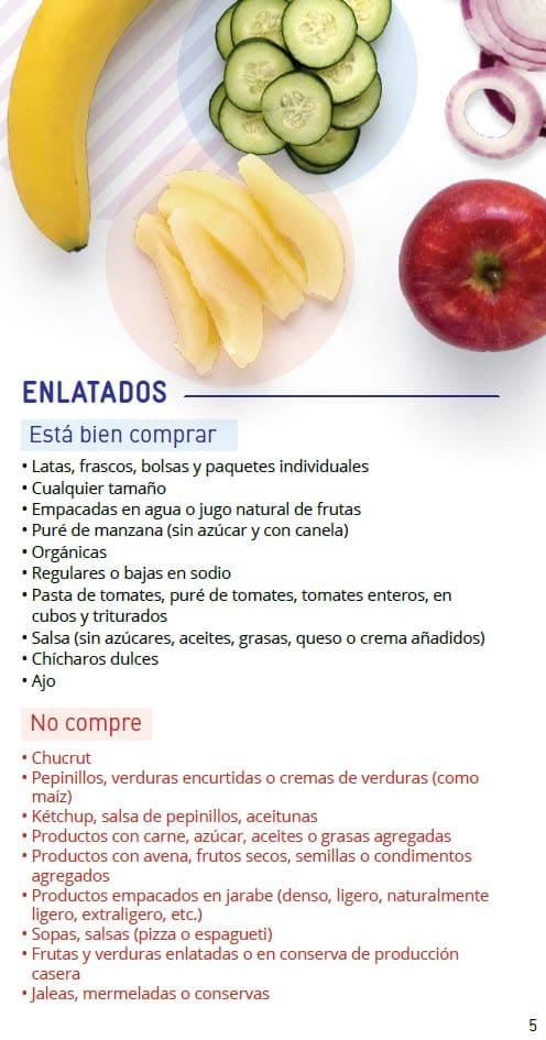 CO WIC-approved fruits and vegetable types and restrictions in Spanish