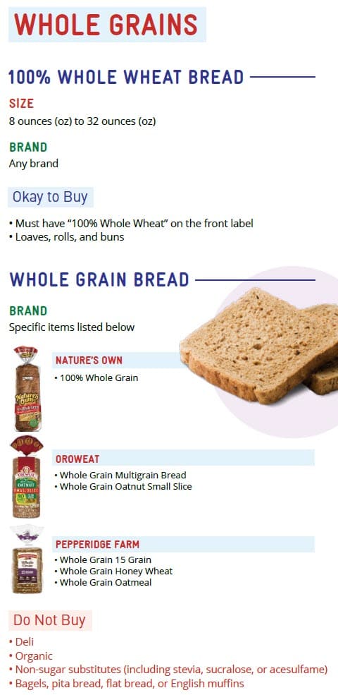 CO WIC-approved whole grain types and restrictions in English