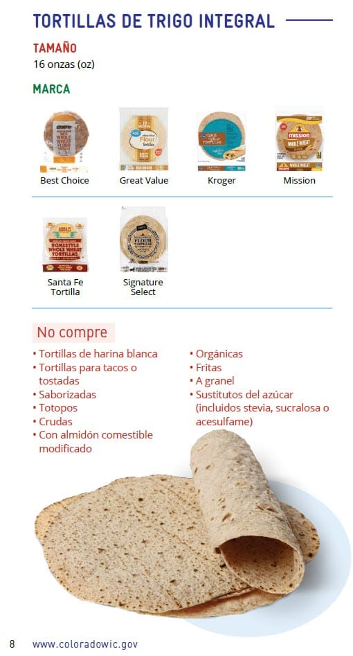 CO WIC-approved whole grains types and restrictions in Spanish
