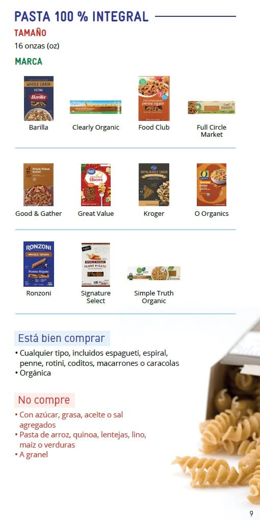CO WIC-approved whole grains types and restrictions in Spanish