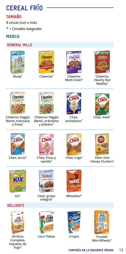 CO WIC-approved cereal types and restrictions in Spanish