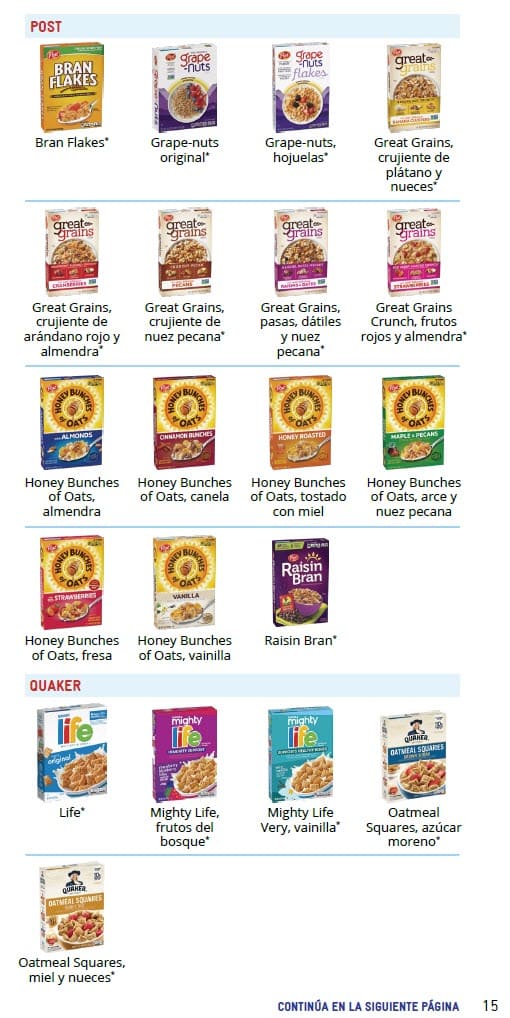 CO WIC-approved cereal types and restrictions in Spanish