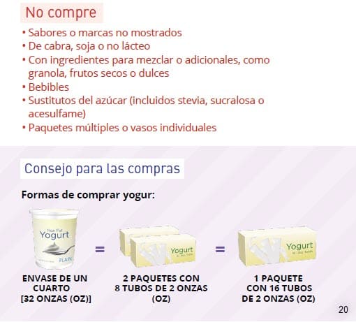 CO WIC-approved Milk, Plant-Based Milk Alternatives and Yogurt types and restrictions in Spanish