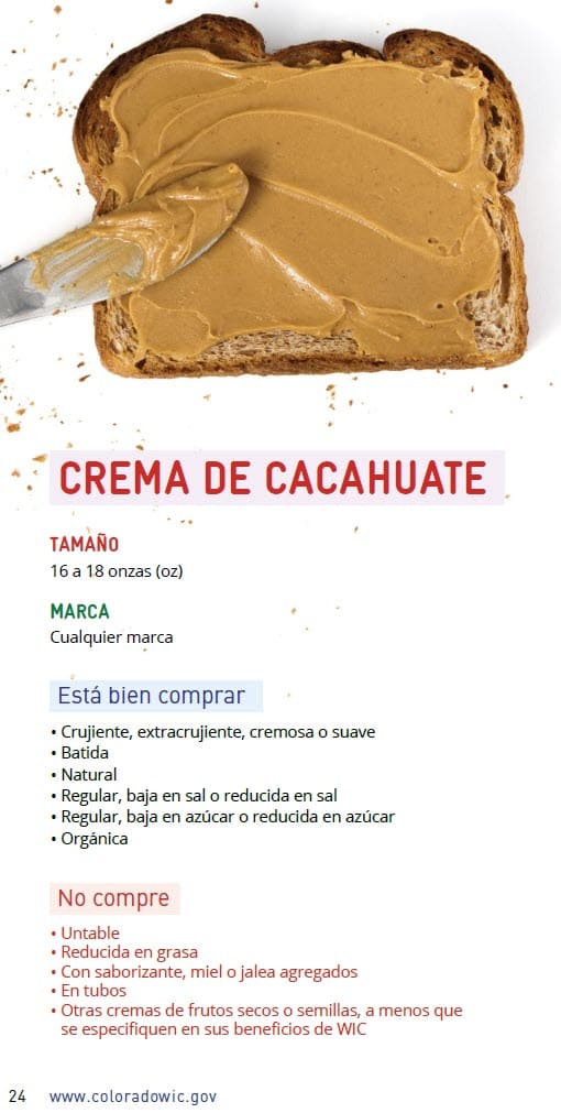 CO WIC-approved  Peanut Butter, Alternative Nut and Seed Butters and Beans types and restrictions in Spanish