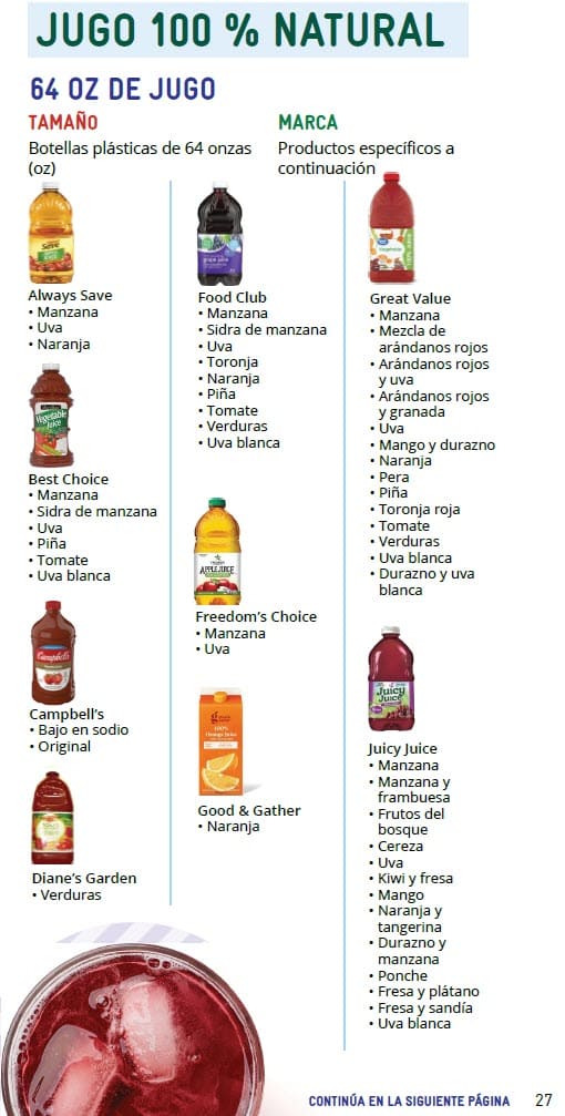 CO WIC-approved juice types and restrictions in Spanish