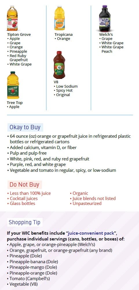 CO WIC-approved juice types and restrictions in English