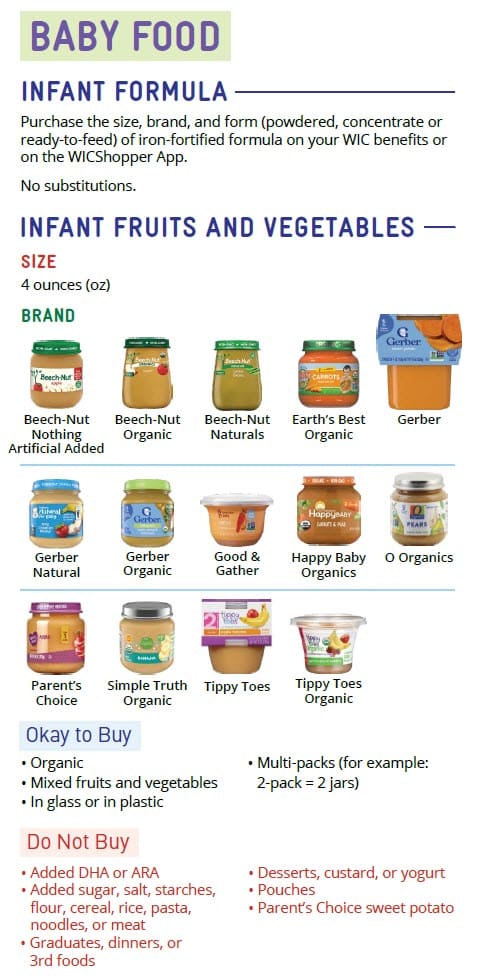 CO WIC-approved baby food types and restrictions in English