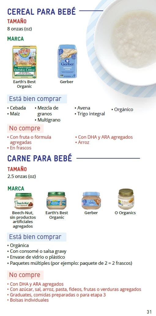 CO WIC-approved baby food types and restrictions in Spanish