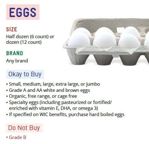 CO WIC-approved egg and cheese types and restrictions in English