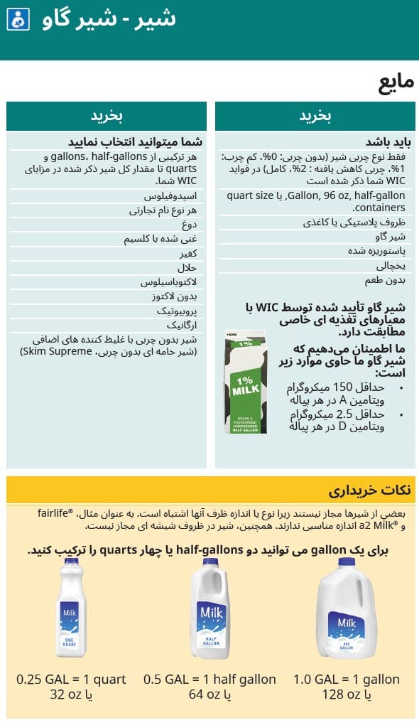 WA WIC-approved milk types and restrictions in Dari