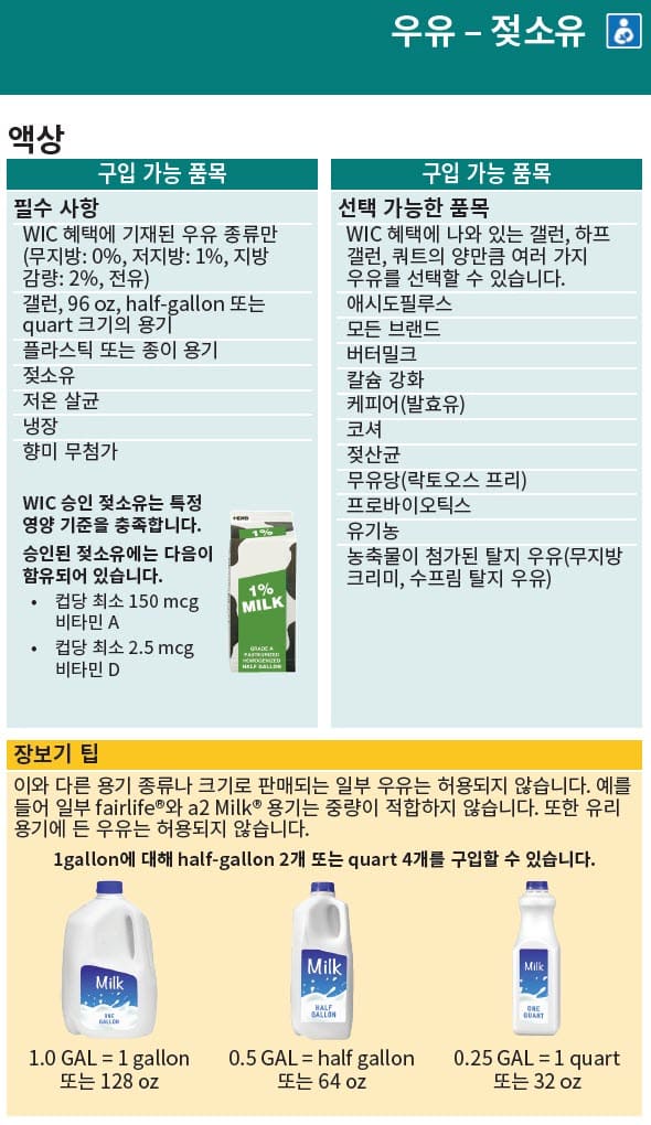 WA WIC-approved milk types and restrictions in Korean