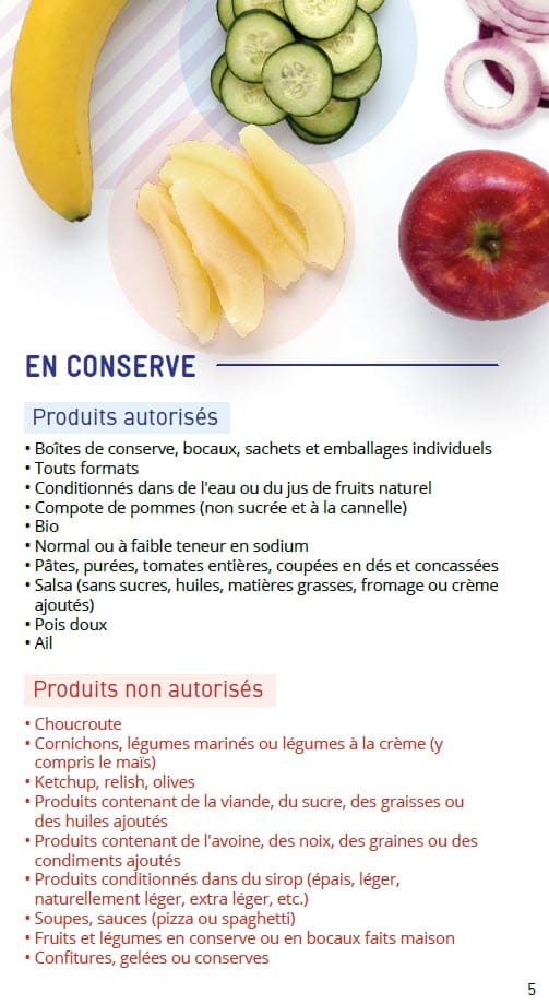 CO WIC-approved fruits and vegetable types and restrictions in French