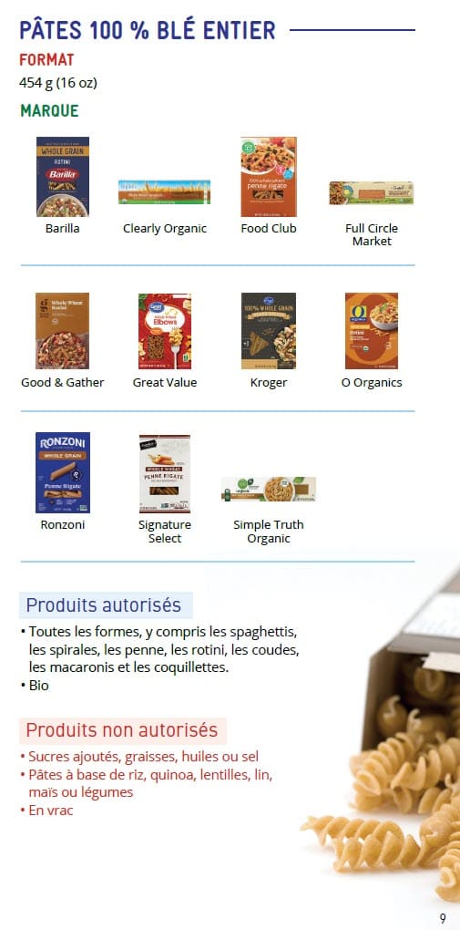 CO WIC-approved whole grain types and restrictions in French
